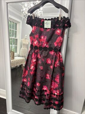 Kate Spade Black Floral Dress with Fuchsia Accents